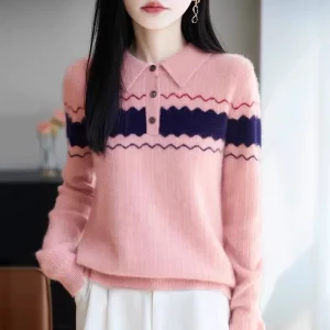 New Women Sweater 100% Wool Pullovers Polo Collar Preppy Style Knitt Bottoming Shirts Soft Warm Innerwear Korean Fashion Jumpers
