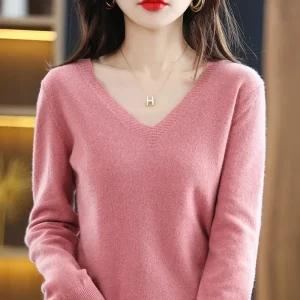 Autumn Winter Women Sweater 2025 Korean Fashion Knitwears Warm Long Sleeve V-neck Knit Pullovers Slim Fit Bottoming Shirt Jumper